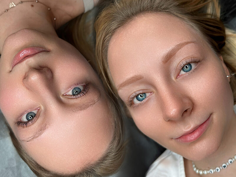 Metamorfoza brwi Ombre przed i po Poznań - góra brwi niesymetryczne, dół idealny kształt i symetria w Zophia Beauty